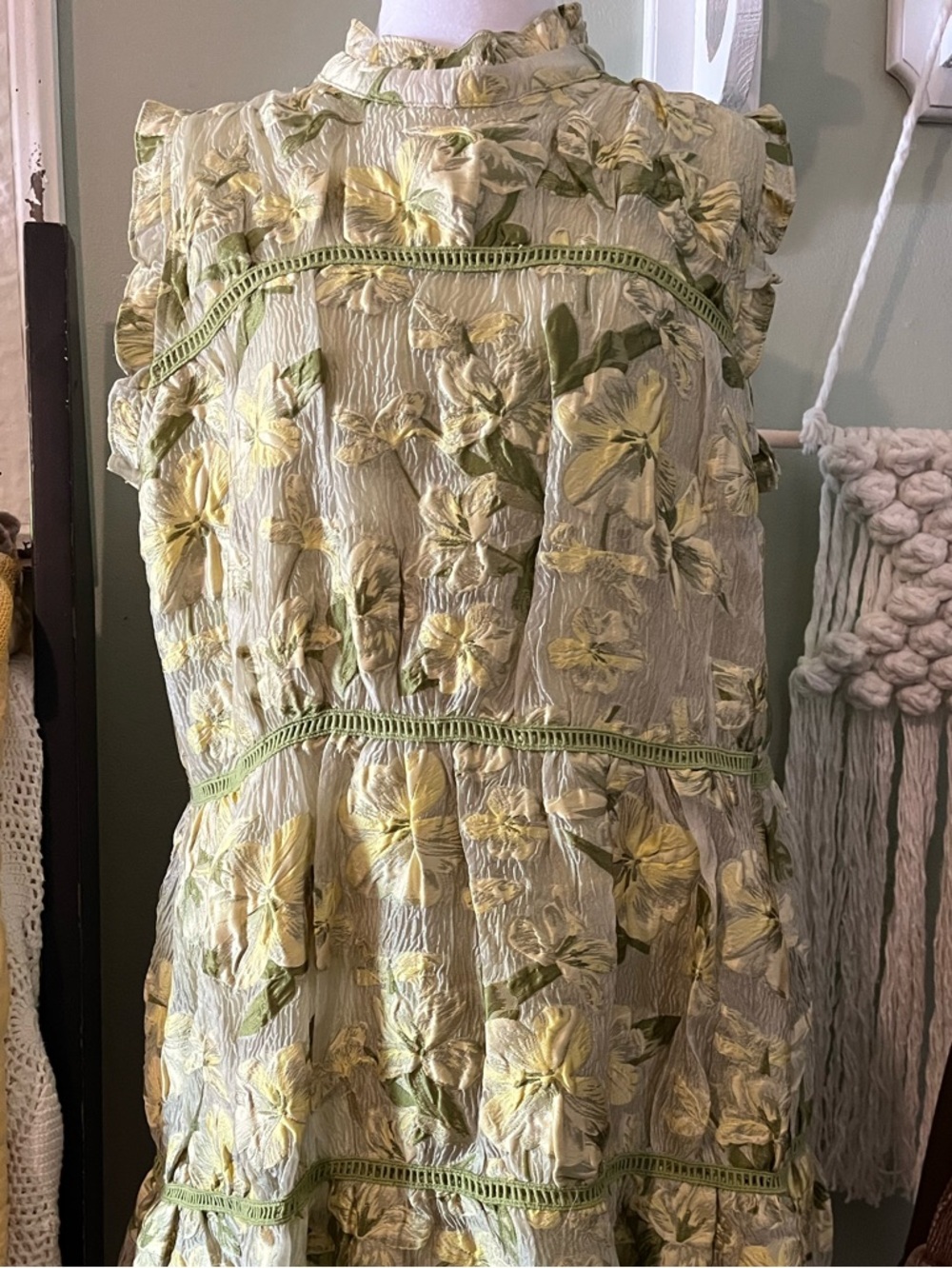 Yellow Floral Ruffle Tiered Dress